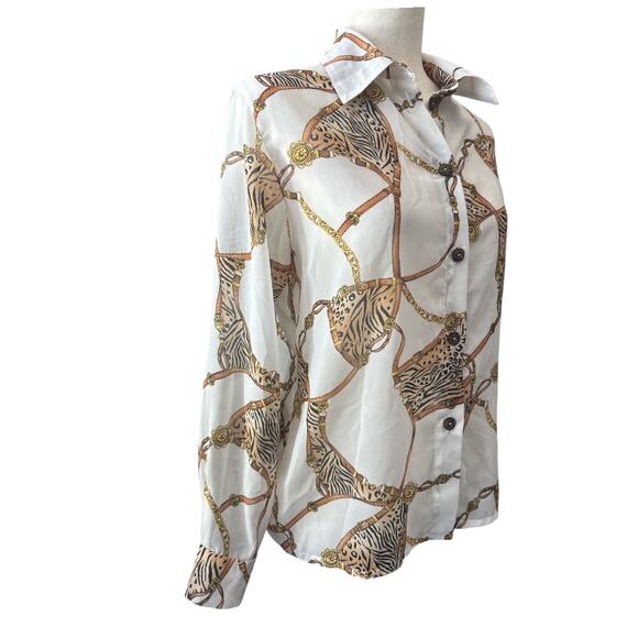 St John Sport Semi Sheer Animal Print Collared Button Front Blouse P - Picture 3 of 10